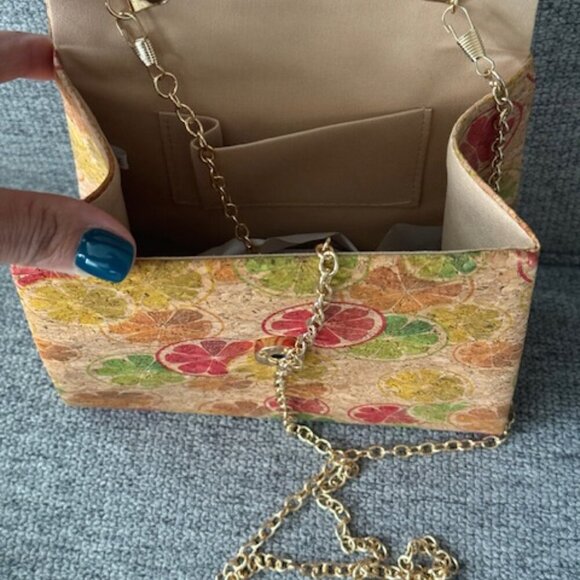 Savanna Fruit Cork Boho / Bohemian Spring Cork Bag / Purse Tan/ Orange and Green - Picture 4 of 6